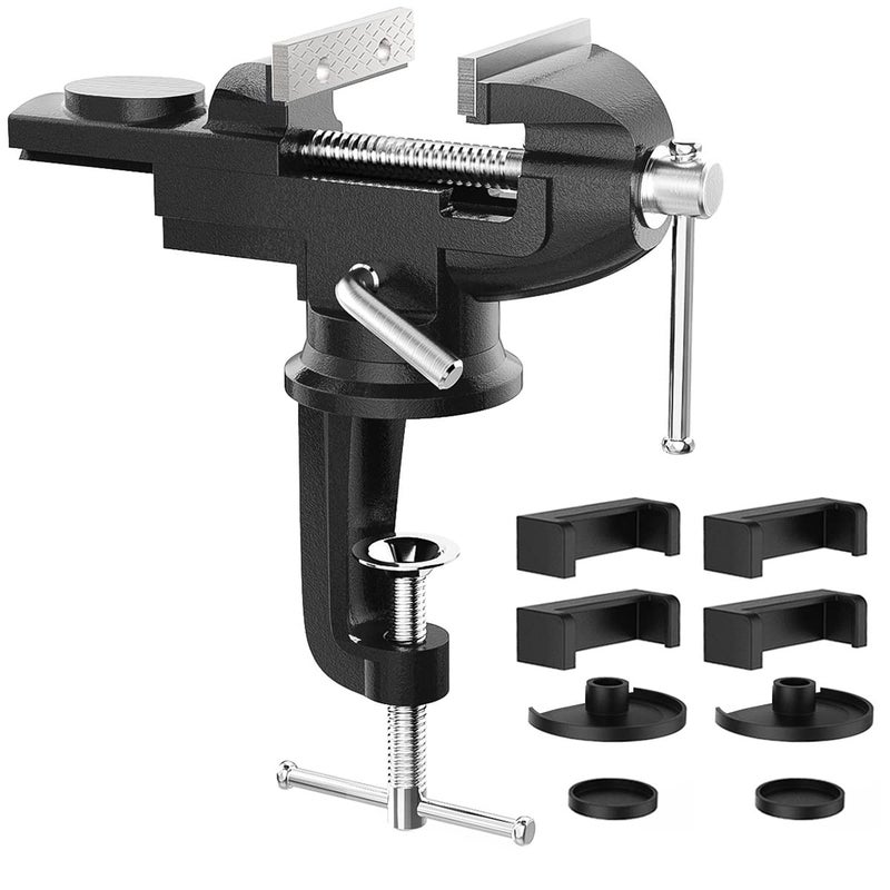 Housolution 3 Inch Universal Swivel Base Table Vise, 360Â°Rotating Bench Clamp, Portable Repair Tool for Woodworking, Metalworking, Cutting Conduit, and Drilling - Black - Image 1